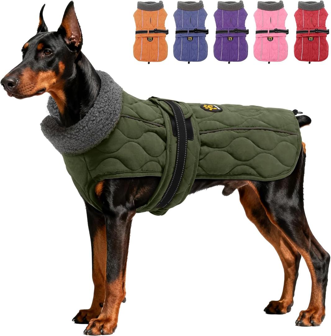 Dog Winter Jacket, Adjustable Water-Resistant Dog Warm Coat with Fleece Lining, Windproof Cold Weather Coats for Winter, Reflective Snow Jacket for Labrador Golden Retriever, NewGreen XL