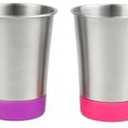 Elk and Friends Stainless Steel Kids + Toddler Drinking Cups | 12oz Tumblers with Colored Base | Durable + Stackable | Travel, Camping + Outdoors | Dishwasher Safe | 4 Pack : Baby