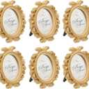 PATIKIL 6Pcs Mini Picture Frames, 2.4x1.8 Oval Resin Small Vintage Picture Frames Baroque Decor for Home Wedding Jewelry Display Hotel Decor Wall Art, Gold