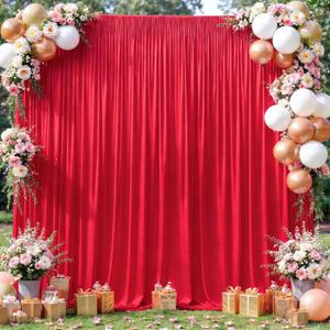 10x10ft Red Backdrop Curtains for Wedding Parties Wrinkle Free Photo Backdrop Drapes for Photography Birthday Baby Shower Soft Fabric Party Backgournd for Photoshoot 5x10ft, 2 Panels