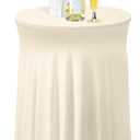 Tegeme 32 x 43 Inch Round Spandex Cocktail Tablecloths with Skirt Cocktail Round Table Cover Spandex Stretch Tablecloth for Fitted High Top Table Bar Wedding Party Banquet (Beige,1 Pack), 43.3"