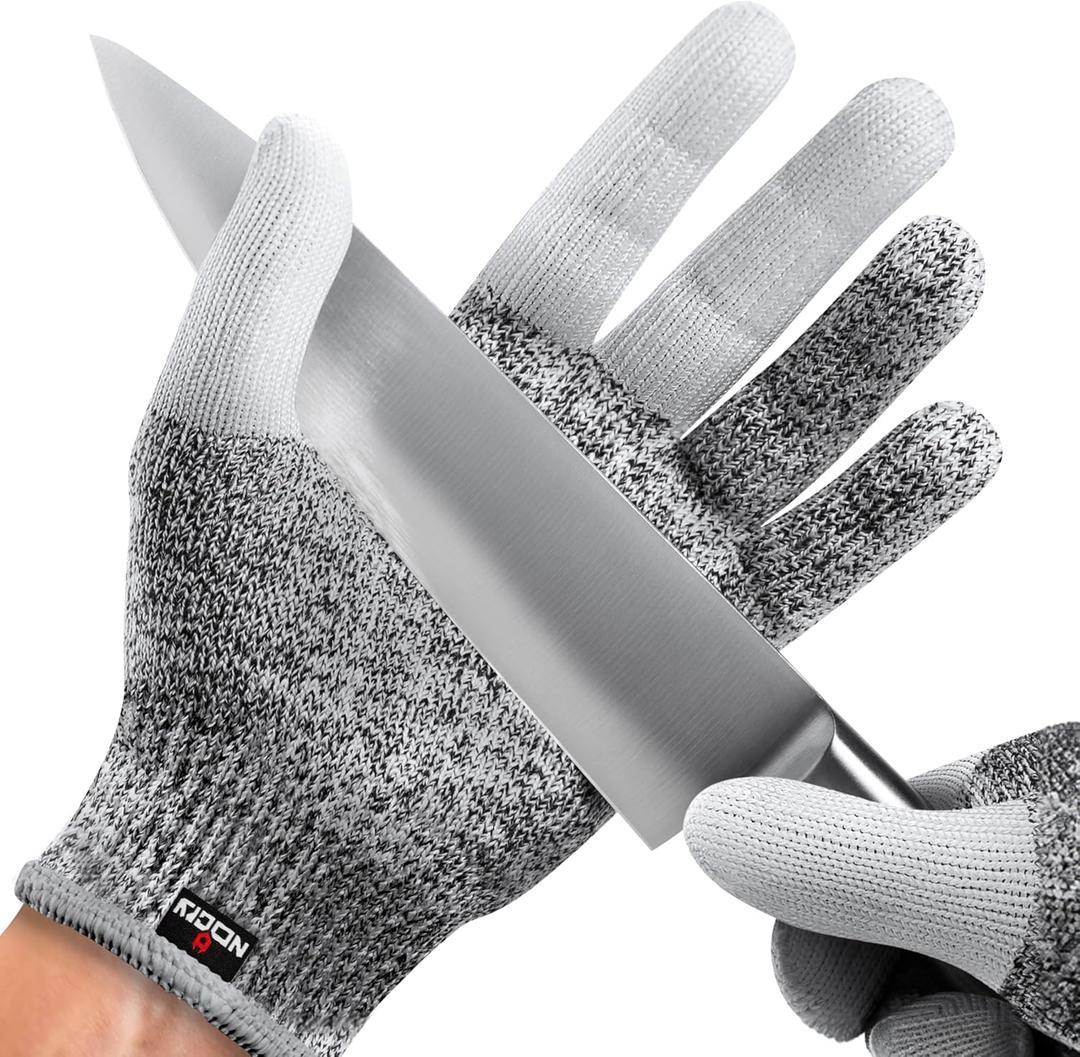 NoCry Cut Resistant Work Gloves for Women and Men, with Reinforced Fingers; Comfortable, 100% Food Grade Kitchen Cooking Hand Protection; Ambidextrous Safety Gear for Cutting; Level 5 Protection (Small, Reinforced (Grey))