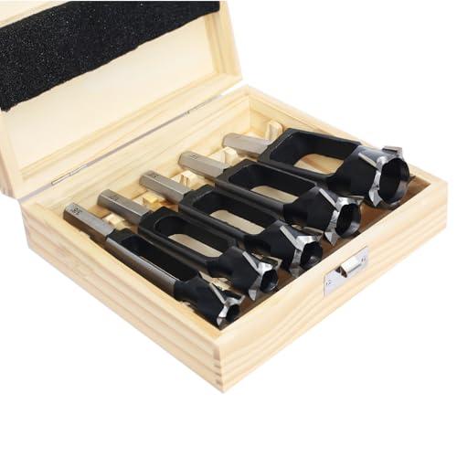 SICWOOD 5PCS Wood Plug Cutters Set, Wood Tenon Maker Dowel Pocket Hole Plug Cutters, Woodworking Drill Bit, Suiatble for Making 3/8" 1/2" 5/8" 3/4" 1" Wood Dowel Pins- (Wood Plug Cutters)