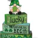 4 Pcs St. Patrick's Day Table Decoration Irish Tiered Tray Decor Wooden Gnome Shamrocks Block Signs Happy St. Patrick's Day Centerpiece for Tables Irish Wooden Sign for Home Decor