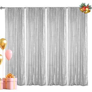 Hahuho Silver Sequin Backdrop Curtain, 4PCS 2FTx8FT Glitter Backdrop Curtain for Parties, Christmas, Wedding, Party Decoration4 Panels, 2FT x 8FT, Silver