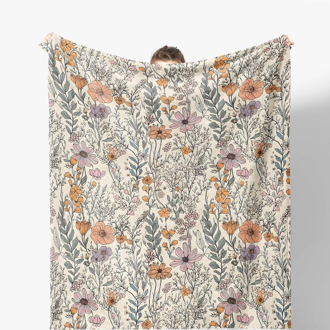 Vintage Floral Blanket - Wildflower Throw Blanket, for Couch & Bed, 50x60 Inches (Color 05)