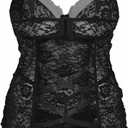 Verdusa Women's Plus Size 2 Piece Lace Lingerie Set Criss Cross Cut Out Cami Dress with Thong (Black, XXXL)