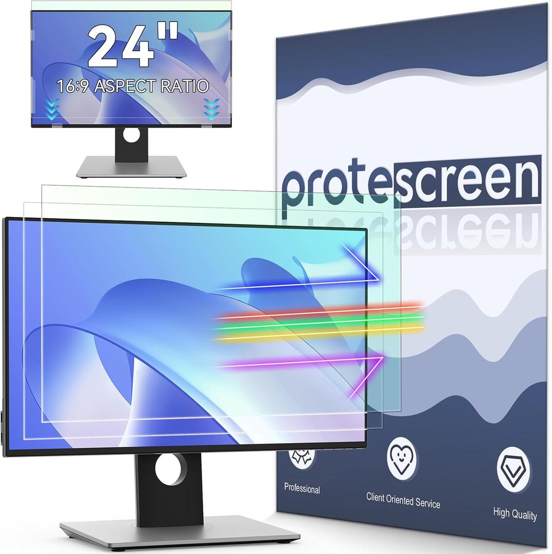 [2-Pack] 24 Inch Anti Blue Light Screen Protector Compatible With Lenovo Hp Dell Acer Asus Samsung etc Monitor 16:9 Aspect, Removable Anti Glare Filter Uv Blocker Shield Cover Eye Protection Film Laptop