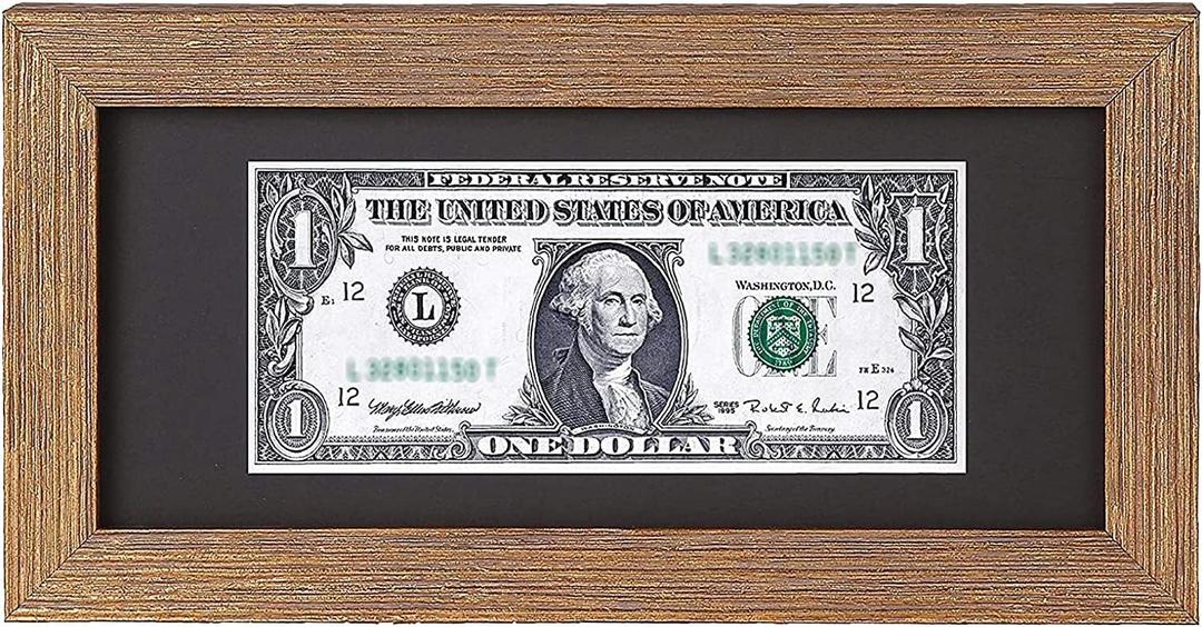 Space Art Deco, Gold Textured Dollar Bill/License Holder Frame in Black Mat, Money/Check Holder, Tempered Glass, Easel Stand for Desk or D-Ring Hangers Wall Mounting Display (Set of 1)