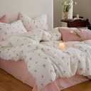 Floral Duvet Cover Set Queen Size, White Pink Tulip Pattern Bedding Duvet Cover with Zipper Closure, Breathable Microfiber Comforter Cover 90"x90" and 2 Pillowcases 20"x30"