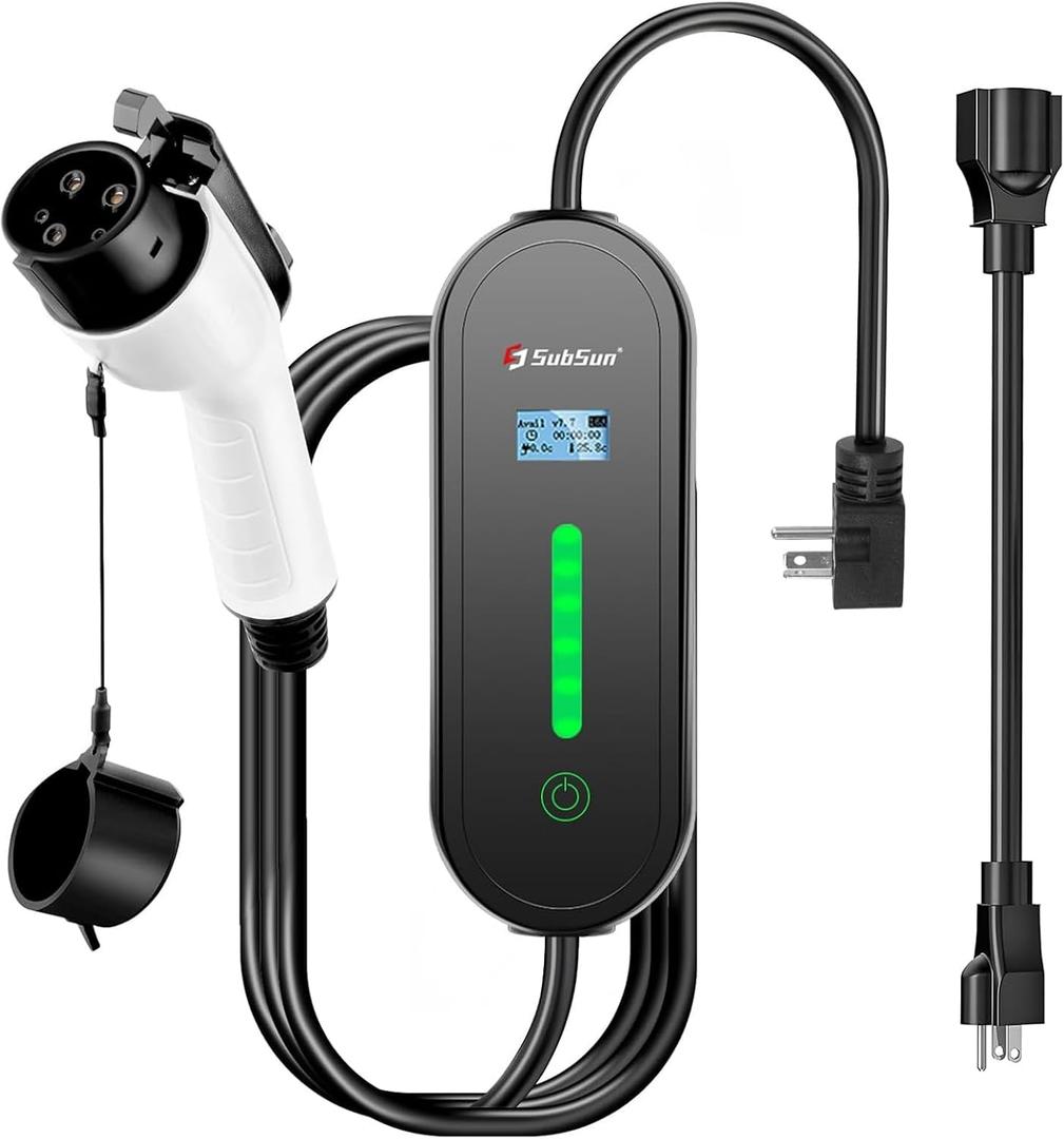 Level 1 & Level 2 EV Charger 16Amp 110-240V,17ft Cable, Portable Electric Vehicle Charger with NEMA5-15P & 6-20 Plug Compatible for SEA J1772 EV Cars for Home and Outdoor (Black)