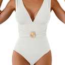 Aidonger One Piece Swimsuit Tummy Control Deep V Neck Bathing Suit for Women Wide Strap V Back Swimwear, M