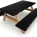 1 Pcs Picnic Table and Bench Fitted Tablecloth Cover for 6 Ft Table 30 x 72 Inch Vinyl Fitted Elastic Edges Waterproof Wipeable Tablecloth for Indoor Outdoor Travel Picnics Patio Camping (Black)