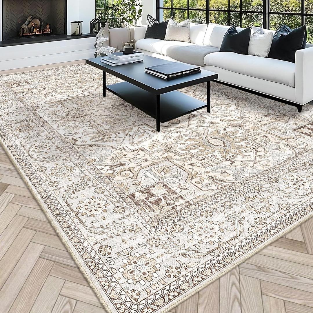 SONGLET Washable 9x12 Area Rugs, Large Rugs for Living Room, Washable Rugs 9x12 for Bedroom Playroom Nursery Carpet Indoor (Cream Colored)