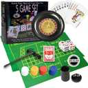 5 in 1 Professional Roulette Wheel Set, 10-inch Gambling Wheel, with 100 Chips, 3 Different Game Table Mats, Rake and Ball, Casino Games Suitable for Roulette and Texas Hold'em