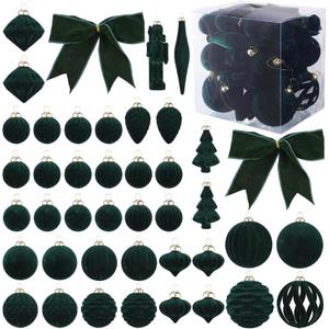 42Pcs Velvet Christmas Ball Ornaments, Flocked Shatterproof Christmas Ornaments, Dark Green Xmas Tree Hanging Ornaments for Winter Holiday Home Party Decorations