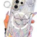 I-MGAE-IN-AR Compact Case for Samsung Galaxy S25 Ultra Butterfly Design,Magnetic Protective Diamond Camera Lens Protection Frame,Cute Soft Shockproof Phone Cases Cover for Women Silver Aesthetic