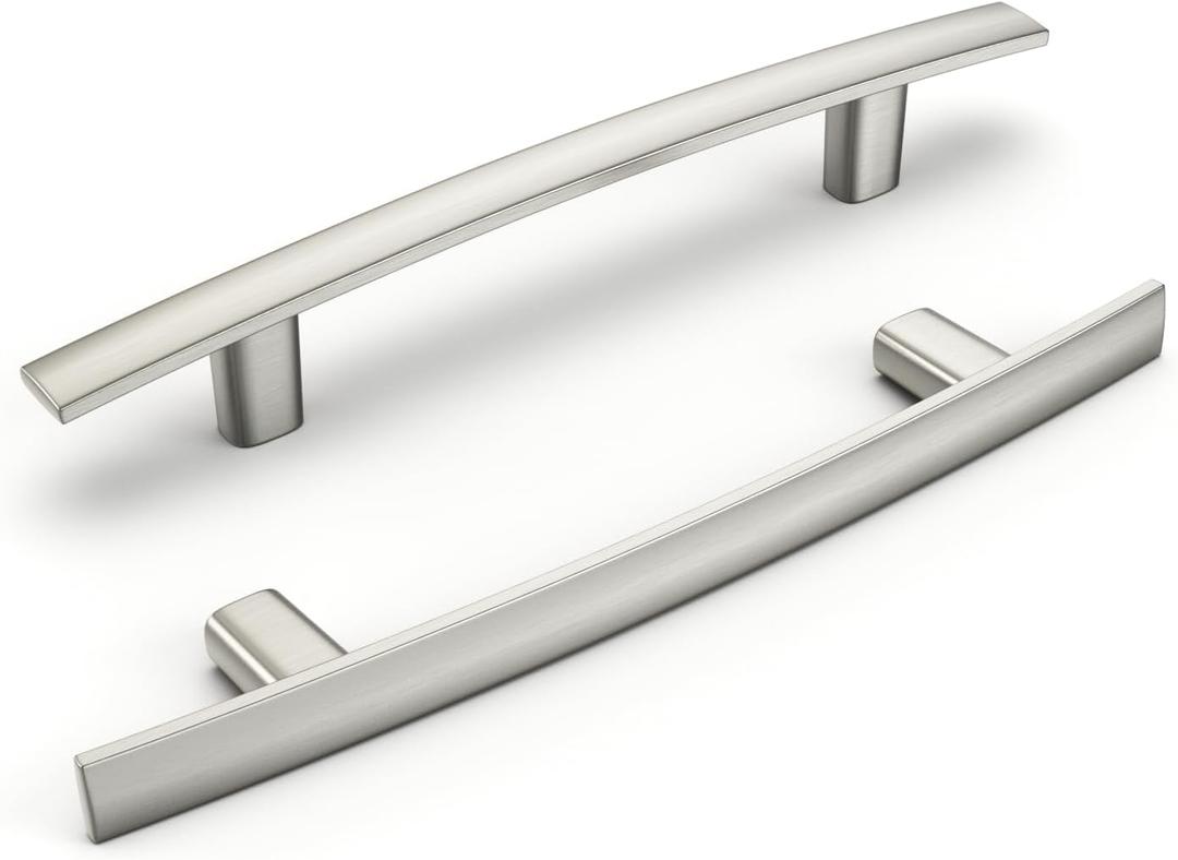homdiy 10 Pack Brushed Nickel Cabinet Handles Kitchen Cabinet Pulls - 4" Hole Centers Arch Drawer Pulls for Cupboard Solid Modern Dresser Handles, Zinc Alloy