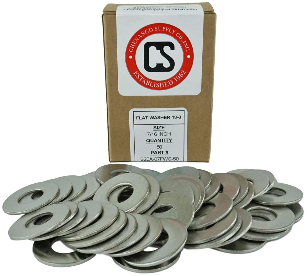 Stainless 7/16-14 Flat Washer, 304 Stainless Steel, 50 Pieces (7/16-14 Flat Washer)