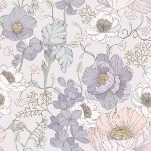 VEELIKE Vintage Purple Floral Wallpaper Peel and Stick Anemone Flower Wallpaper for Girls Room Nursery Bathroom 17.7''x354'' Removable Prepasted Floral Wall Mural Contact Paper for Cabinets Drawers