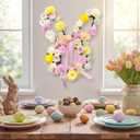 Suncalla Easter Bunny Wreaths for Front Door Artificial Spring Floral Easter Rabbit Wreath with Pink Bow Decoration for Home Indoor Outdoor Window Wall Holiday Party Decor