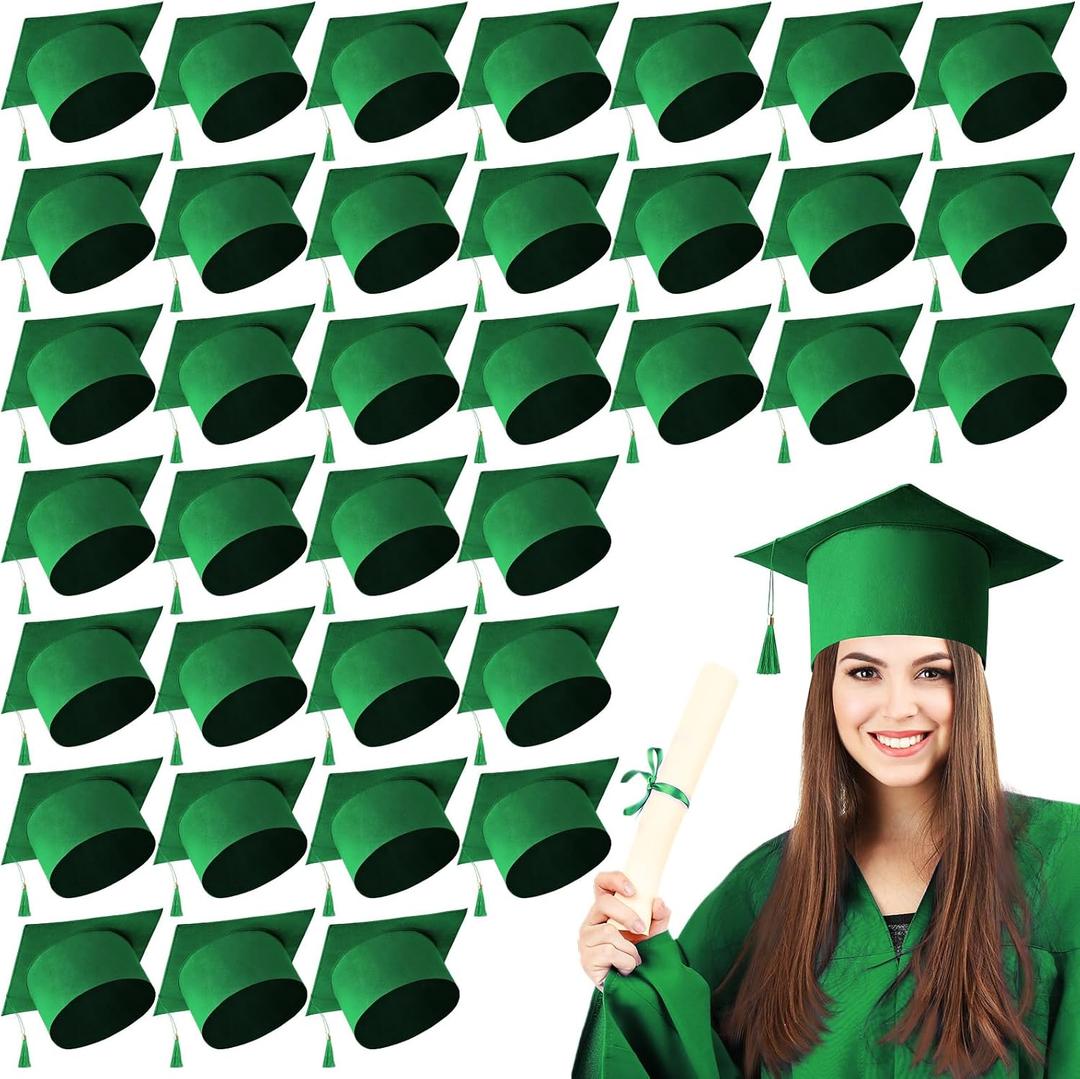 JaGely 36 Pcs Adult Graduation Cap with Tassel Felt Grad Hat for Men Women Bachelor Master College Costume Accessory(Green)