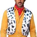 Karlywindow Mens Cow Print Vest Open Front Festival Vintage Hippie Halloween Costumes Outfit Vests (XX-Large, White)