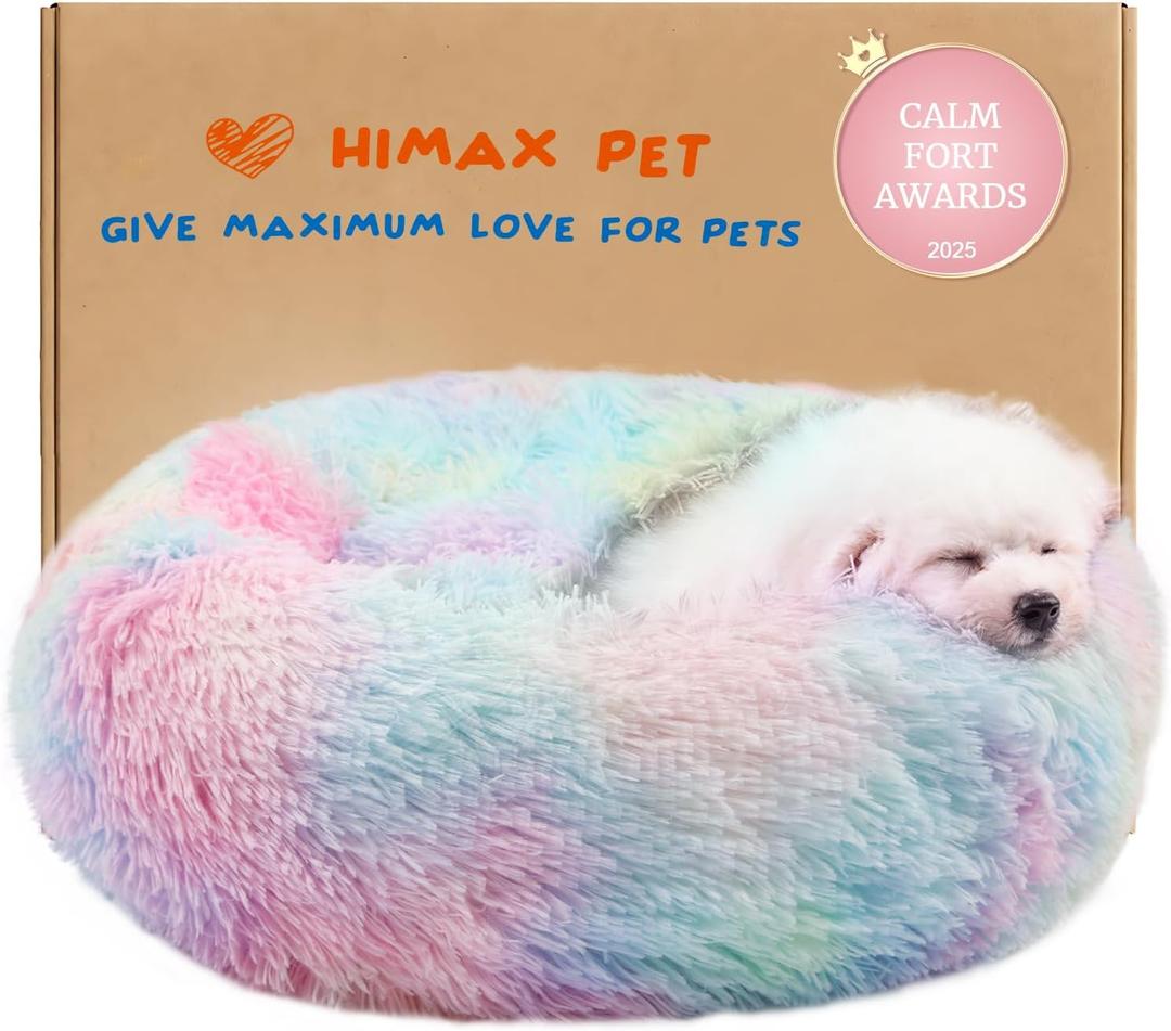 Himax Small Dog Bed, Fluffy Dog Bed with Blanket Attached, Cat Bed Washable, Multi-Colored (Size: 20.0"L x 20.0"W x 7.0"Th
)