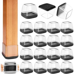 16 Pcs Chair Leg Floor Protector with Felt, Chair Leg Protectors for Hardwood Floors, Anti Scratch Chair Leg Covers, Silicone Chair Leg Caps (Square Black L: Fit 1.3~1.7 in)