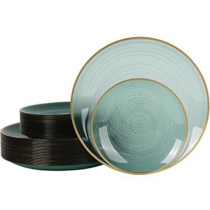 80pcs Disposable Clear Green Plastic Plates With Gold Rim, Include 40-7 inch Dessert Plate and 40-10 inch Dinner-Plates for Party, Wedding and Birthday
