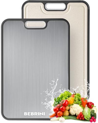 Titanium Cutting Board for Kitchen, Safe Double-Sided Pure Titanium & Wheat Straw PP, Scratch Resistant, Dishwasher Safe, Food Grade, Large 16”×11”Non Toxic Meat & Vegetable Chopping Boards