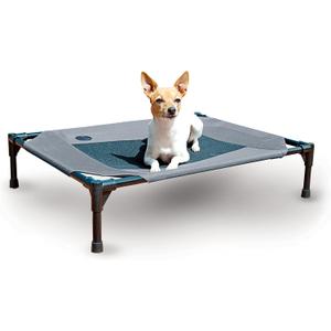 K&H Pet Products Outdoor Elevated Dog Cot, Breathable Cooling Elevated Cot Hammock Pet Bed for Medium Dogs, Washable Mesh Cover, Raised Metal Frame, Collapsible, Portable - Medium 32 X 25in Gray