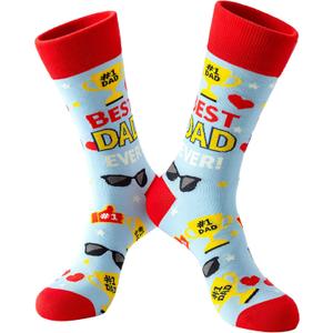 BISOUSOX Funny Socks for Men, Crazy Novelty Mens Dress Socks, Silly Funky Birthday & Father's Day Socks Size 8-12 (Blue)