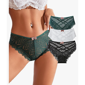 Womens Sexy Thongs Lace Panties Underwear Low Rise Plus Size Underpants Pack of 1-3