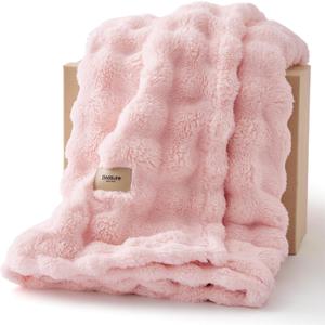 Bedsure 3D Fleece Bubble Blanket for Couch - GentleSoft Pink Throw Mothers Gifts Day Blanket for Sofa Bed Room Decor - Luxury Soft Cozy Gifts for Women Girls, Lightweight, All Seasons, Pink, 50"60"