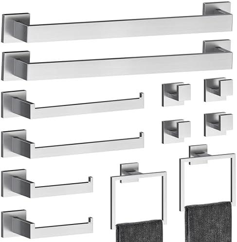 12-Piece Brushed Nickel Bathroom Accessory Set, Heavy Duty Bath Towel Bar Set Including - 16" Towel Rack&Hand Towel Holder&Toilet Paper Holder&Towel Ring&Robe Towel Hook
