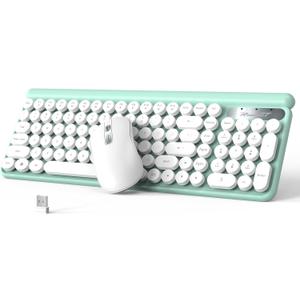 RaceGT Wireless Typewriter Keyboard and Mouse - Wireless Keyboard with Silent Mouse, Cute Retro Keyboard Mouse Combo, 2.4G Cordless USB Computer Keyboard Mouse Set for Windows Laptop/Desktop/PC (Cyan)