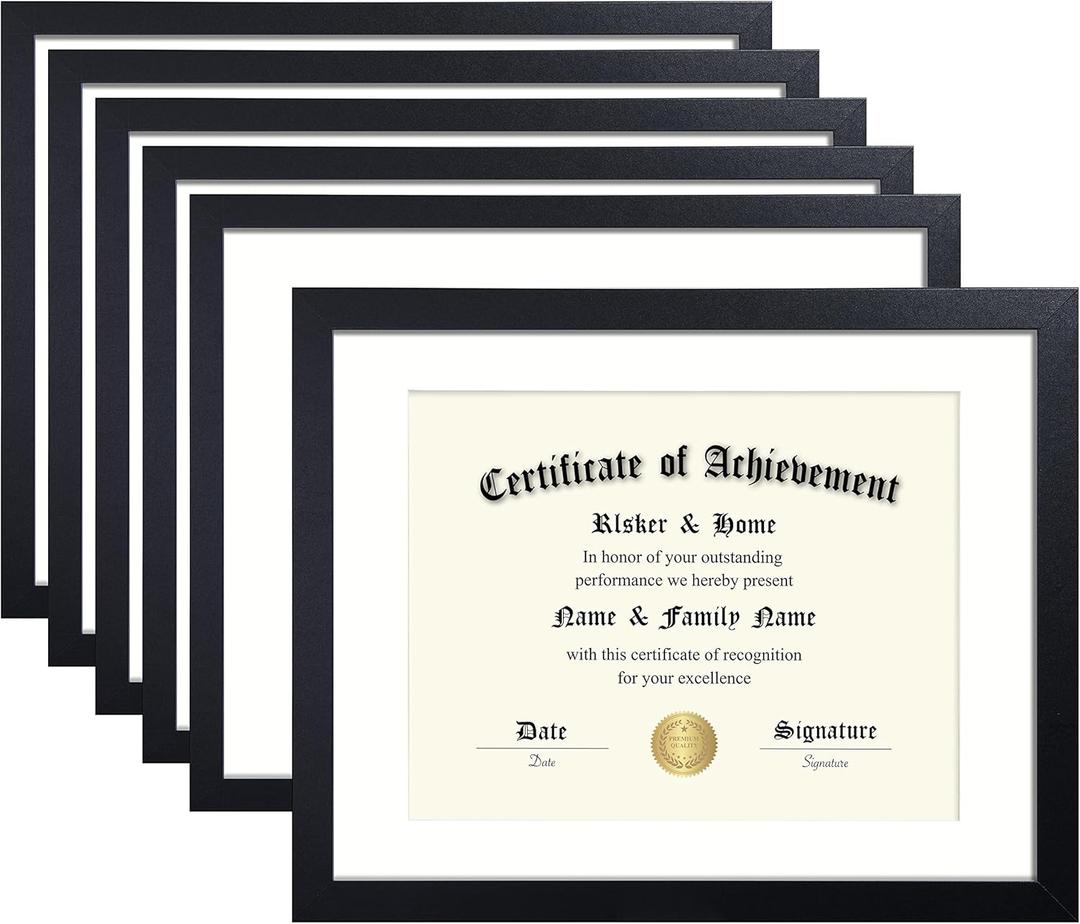 ELSKER&HOME 11x14 Diploma Frame 6 Pack, Diploma Frames 8.5x11 with Mat or 11x14 Document Frame without Mat,Multipack College Certificate/Degree Frames for wall,Set of 6