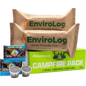 EnviroLog Campfire Pack, 2 Fire Logs, 2 Fire Starters, and 2 Color Flames, for Indoor or Outdoor Fireplace, Fire Pit, Bonfire, and Camping  Safe & Sustainable