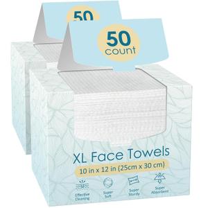Fygrip 2 Pack of 50 count XL Disposable Face Towels 10 x 12, 100% Viscose Fibre, Soft & Skin Friendly Face Towelettes Disposable, Facial Tissue Wipes for Women Cleansing