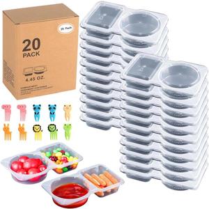 20 Set Reusable Snack Containers With Lids, Double Compartment Condiment Container For Kids Adults10 Forks, Dishwasher & Microwave Safe, On-the-Go Meals And Camping,Portion Control Container