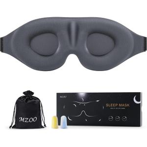 MZOO Sleep Eye Mask for Side Sleeper Men Women, Zero Eye Pressure 3D Sleeping Mask, Light Blocking Patented Design Night Blindfold, Soft Eye Shade Cover for Travel, Grey