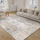 8x10 Washable Area Rug Beige Blue Abstract Non Slip Soft Low Pile Rug for Living Room Bedroom Dining Room Office Neutral Modern Indoor Large Throw Carpet for Home Decor