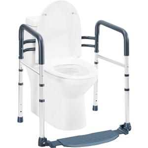 Lianjindun Toilet Safety Rails with Footrest, Folding & Portable Bathroom Toilet Handles for Elderly, Seniors, Handicap & Disabled, Adjustable Toilet Safety Frame Fit Any Toilets (350 LB)
