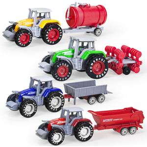 Tcvents 4 Pack Farm Tractor Toys, Die cast Tractor Toys with Trailers for Kids 3-5 Detachable Alloy Farm Tractors and Truck Toys for Toddlers Boys 3 4 5 6 7 8 Birthday Gift & Cake Toppers