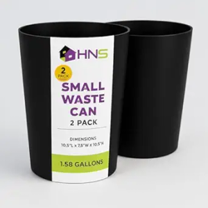 Mini Waste Basket - Pack of 2 Durable Small Plastic Garbage Trash Can Bin - Lidless Open-Top, Slim Profile for Compact Spaces - Suitable for Home, Bathroom, Office, Bedroom & More, Metallic Brown