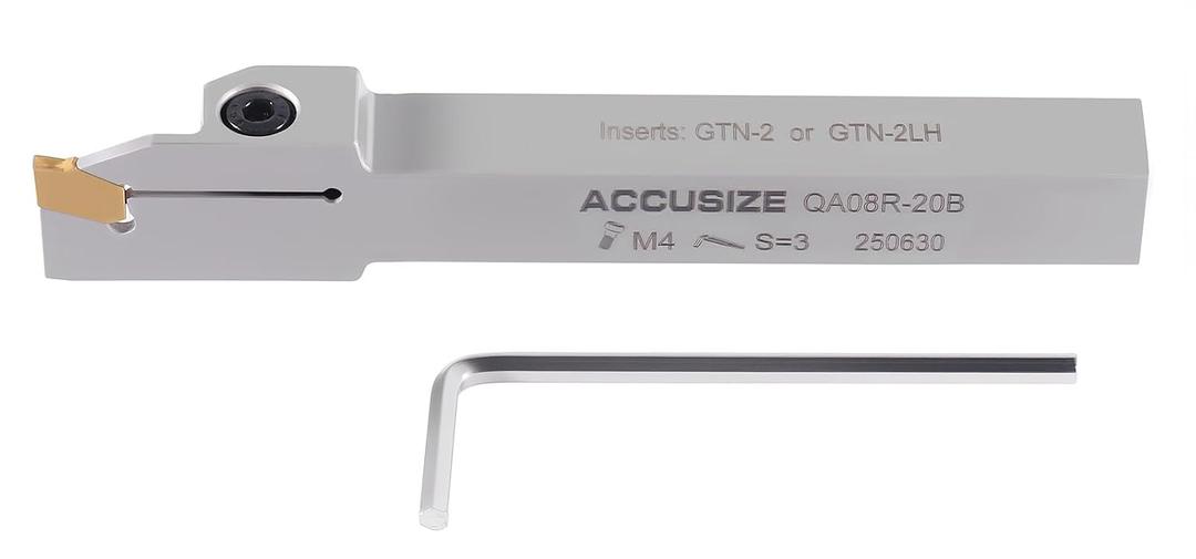 Accusize Industrial Tools 1/2'' Shank Heavy Duty Indexable Grooving/Cut-Off Holder, Nickel Plated, with a Gtn-2 Tin Coated Carbide Insert, 2415-5024