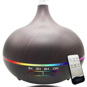Diffusers for Essential Oils Large Room 550ml Aroma Diffuser for Home, Ultra Quiet Aromatherapy Essential Oil Diffuser, Ultrasonic Cool Mist Humidifier with 7 Light Colors, Timer Setting (Dark Wood Grain)