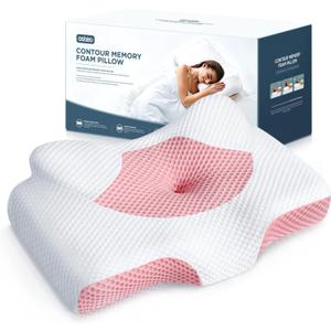 Osteo Cervical Pillow for Neck Pain Relief, Contour Support for Side Back Stomach Sleepers, Hollow Design Odorless Memory Foam Pillows with Cooling Case, Adjustable Orthopedic Bed Pillow for Sleeping Pink