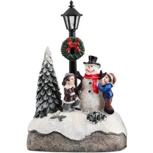Christmas Village Set Decorations,Resin LED Warm Lights Christmas Tree Figurines, Mini Snowman Christmas Decorations, Christmas Village House Gift Sets, Collectible Buildings